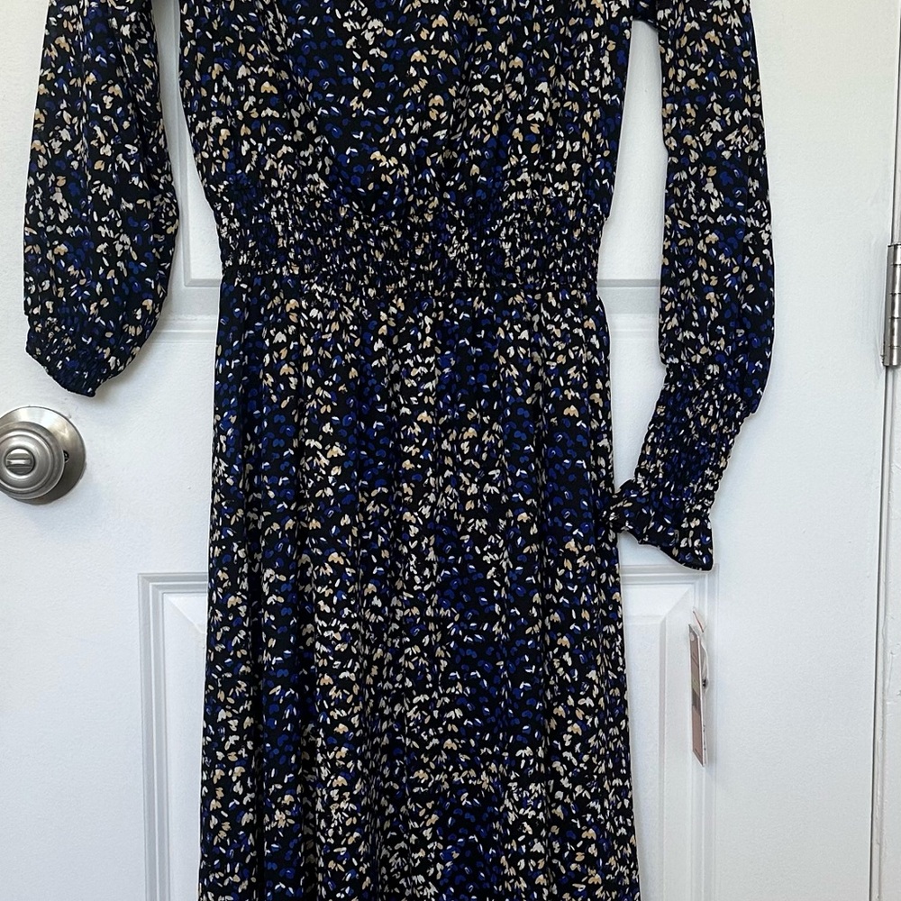 Nannette Blue A-Line Dress with Bishop Sleeves